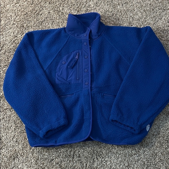 Free People Hit The Slopes Sapphire Blue Fleece Jacket XS - Picture 4 of 7